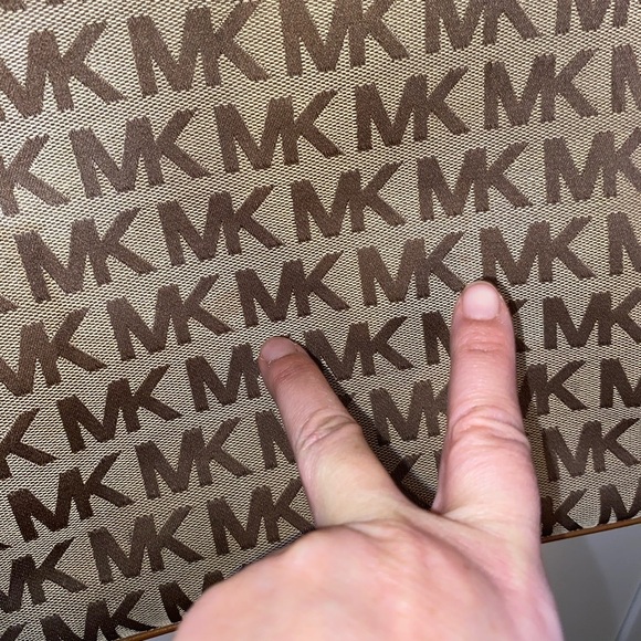 Michael Kors Jet Set brown & tan canvas Logo Tote Handbag satchel shoulder Purse - Picture 5 of 16